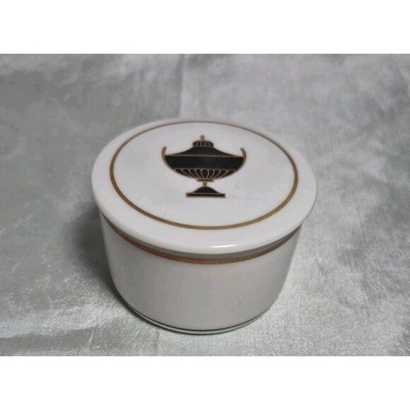 Vtg Richard Ginori Italy Black Gold Impero Round Trinket Jewelry Box Dish & Lid - Picture 2 of 9